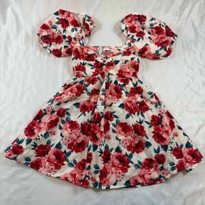 Altar’d State Floral Puff Sleeve Fit and Flare Mini Dress M
